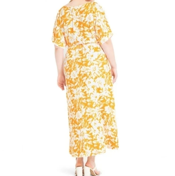 Eloquii Yellow And White Floral Maxi Dress With Elastic Waist Front Slit Size 16 - Picture 2 of 16